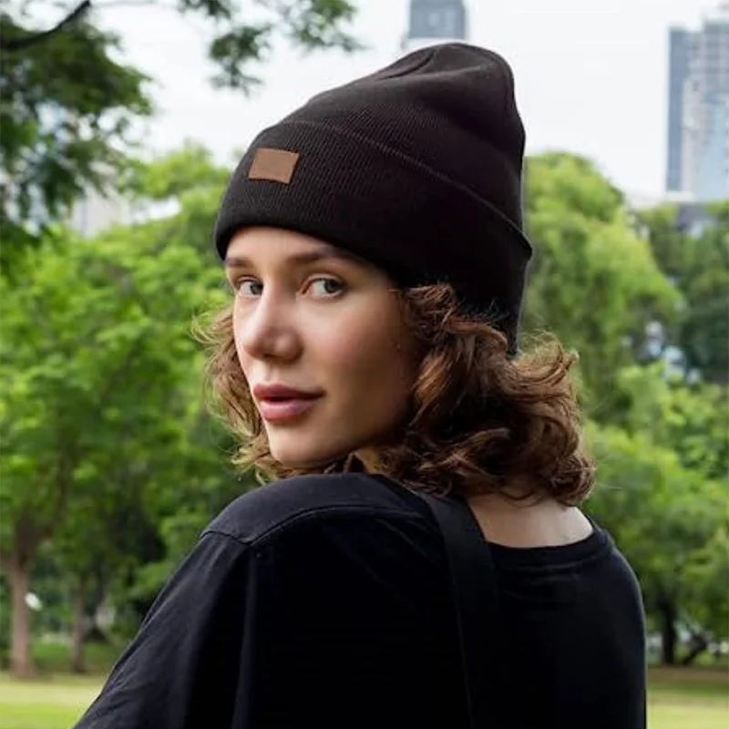 Customized winter hats 100% acrylic plain men satin silk lined brown yellow knitted beanies with satin lining inside