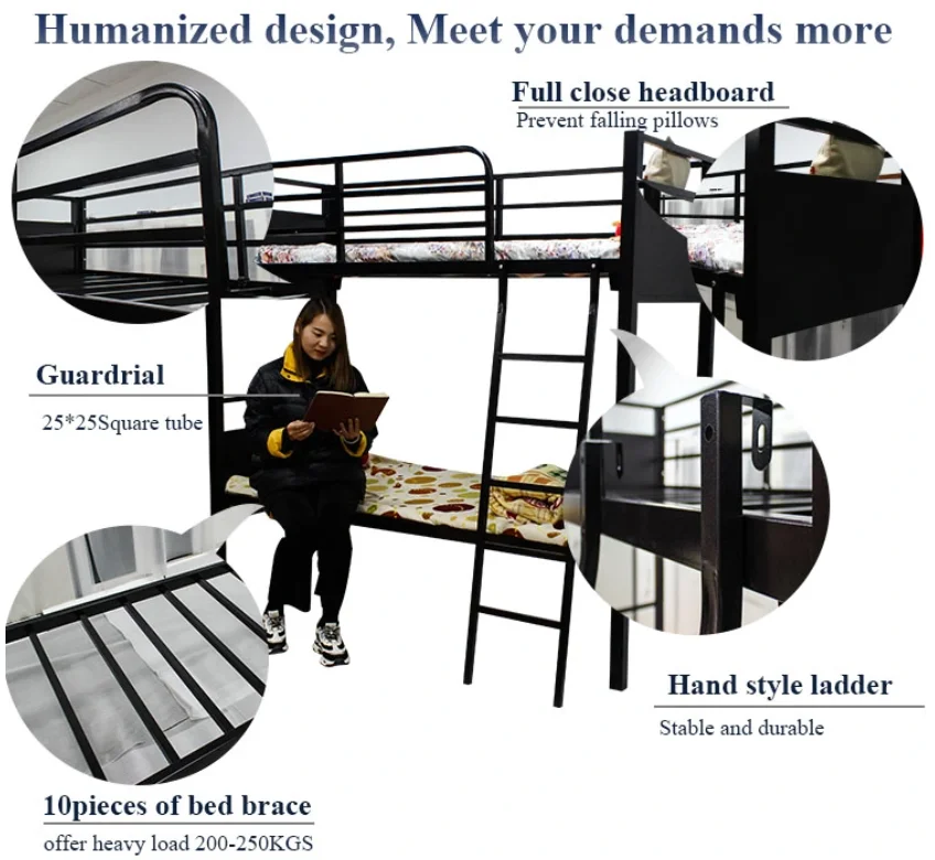 Metal Bunk Bed Heavy Duty Sturdy Twin Steel Bed Frame Commercial Use Kids Camps And Shelter Black Bed