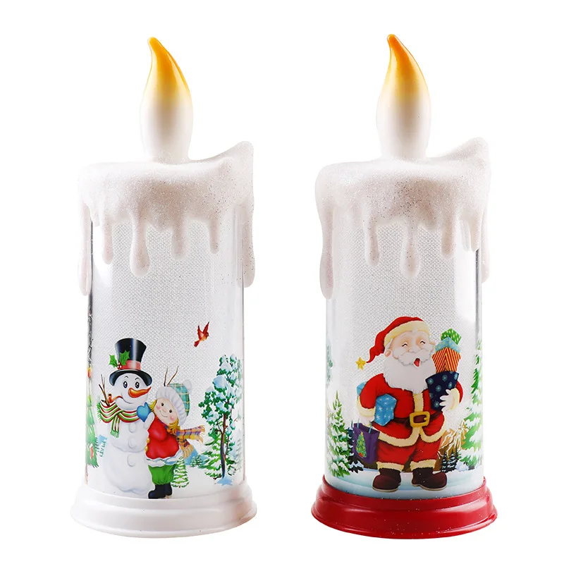 Christmas Flameless Candles LED Flickering Battery Pillar Candles Santa Snowman Decals Festival Winter Party Decoration