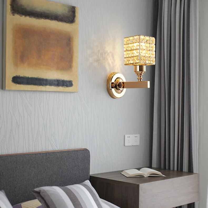 European Style Wall Sconce Light Indoor Gold Crystal Shade LED Wall Lamps For Home Bedroom