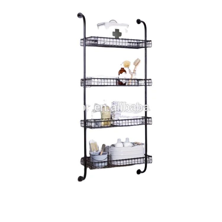 Powder coating wrought iron Industrial Style 4 tiers metal wall shelves