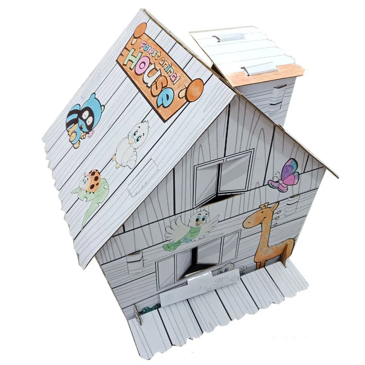 Coloring DIY 3D small cute Kids Craft Paper  Cardboard  Creative Play House with window