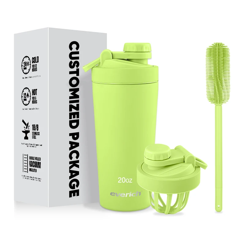 2024 New Design 600ml Pink Gym Double Wall Vacuum Insulated Stainless Steel Fitness Protein Shaker Bottles