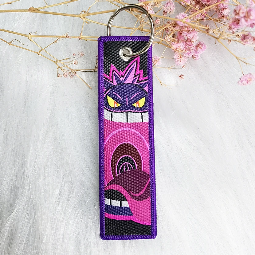 100 Designs Wholesale Anime Embroidery Keychain Tag Chainsaw Man Key Ring Jujutsu Kaisen Jet Tag Demon Slayer Tags keychain