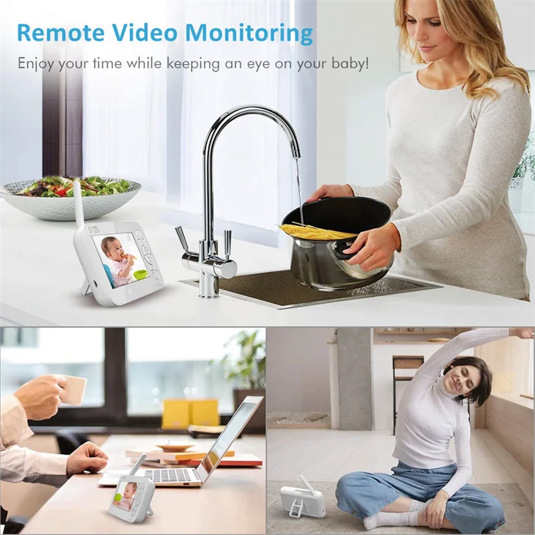 Clear Night Vision VOX Mode PTZ View Baby Monitor 1000ft Range No WiFi Wall Mounted Video Baby Monitoring Device with Camera