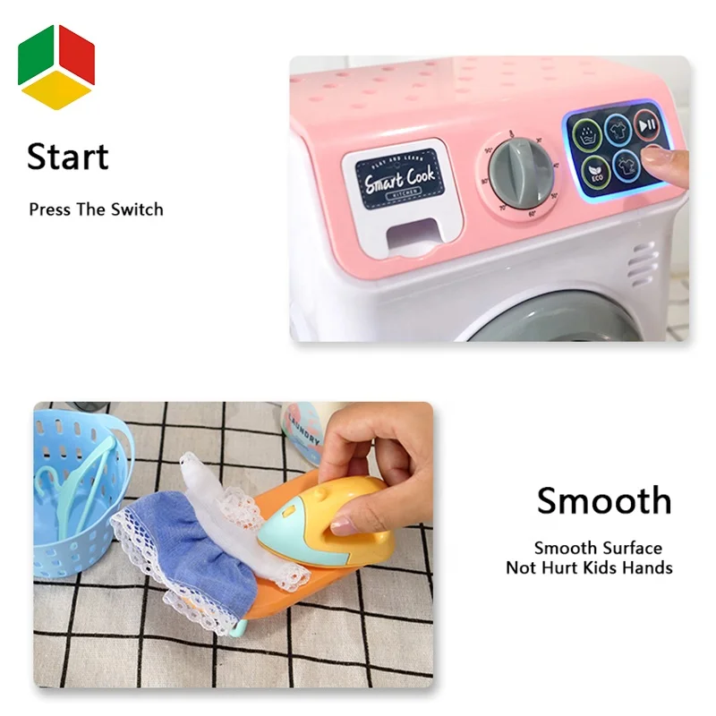 QS Toy Pink Green Color B/O Simulation Safe Way To Use Roller Electric Toy Touch Screen Version Of Washing Machine Toy For Sale