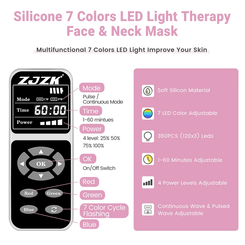 ZJZK Beauty Face Mask Beauty Machine Face Mask Face Led Light Therapy Skin Whitening Acne Treatment Pigment Removal for Women