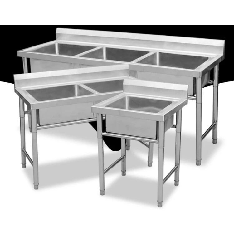 Heavy Duty Stainless Steel Sink Kitchen Waste Collection Work Table with Double Sink Bench