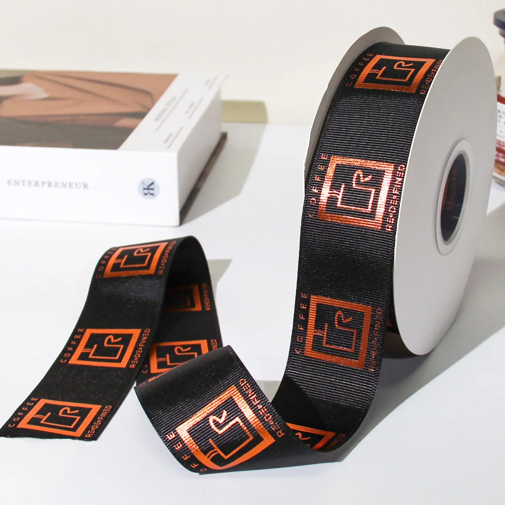 Custom Logo Factory Wholesale Solid Color Double Color Gift Gold foil Printed Satin Ribbon With 1cm 2.5 cm 4 cm 10 cm