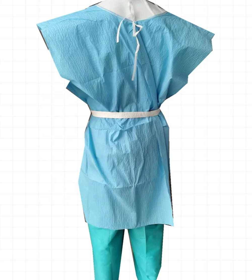 disposable 3-ply blue patient gown made with absorbent kaycel fabric Vestido de paciente