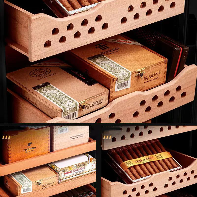 Wholesale Customize Cigar Humidor Glass Top Cigar Box Cedar Wood Cigar Humidor Cabinet Electric Humidor FD93865298