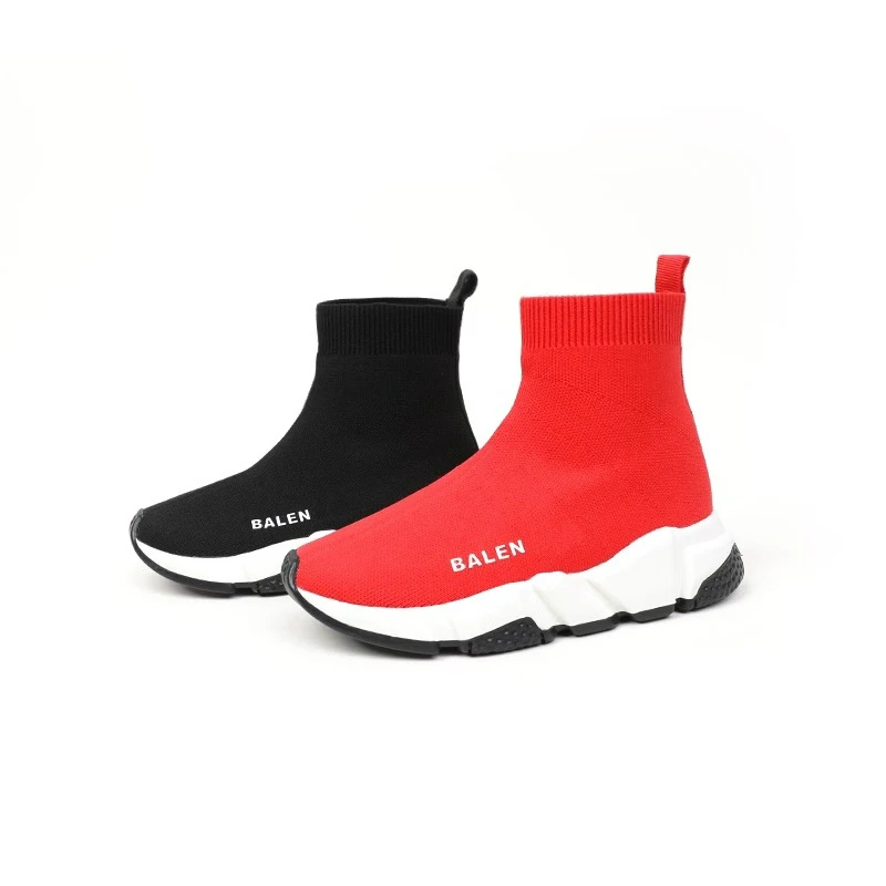 2021 Girls Boys High Top Fashion Brand Sock Sneakers Toddler/Little/Big Kid Casual Mesh Trainers Children Walking Slip-On Shoes
