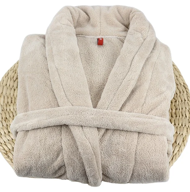 Wholesale luxury and thick bathrobe adult women and men coral fleece polyester home and gift bathrobe