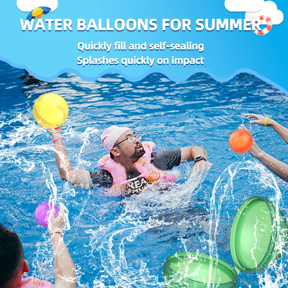 Customized 12 Pack Silicone Water Balloons Transparent Reusable Quick Fill Water Bombs Refillable Silicon Water Bomb Balloons