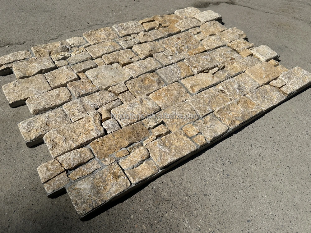 Chinese Roman Beige Limestone Split Face Cladding Modern Outdoor Villa Tile CE Certificate Tumbled Antique Exterior Block
