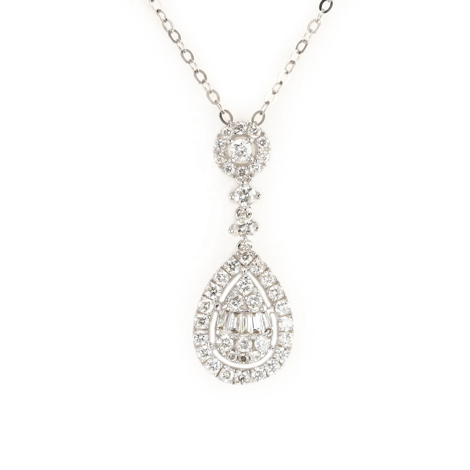 Wedding Trendy Diamond Necklace Jewelry 18K Gold Necklace with Natural Diamond Pear Water Drop Pendant