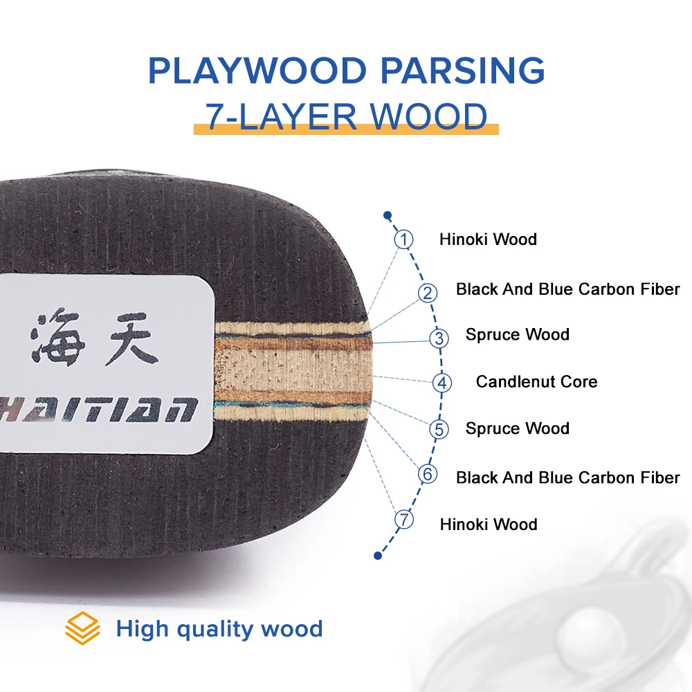 wooden carbon fiber table tennis blade light weight good control ping pong blade