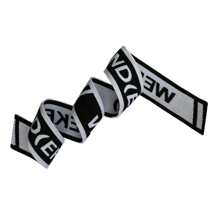 Custom logo jacquard elastic band letter printed elastic webbing tape black and white striped waistband for garment accessories
