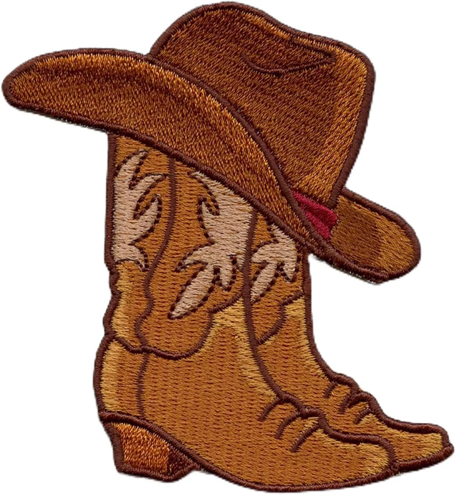 Western iron on patch custom wholesale woven embroidery Embroidered western cowboy heat press patches For Clothes hats