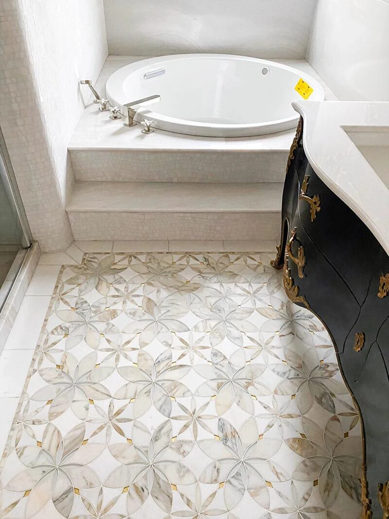 LX Natural Stone Mosaic Calacatta White Marble Decoration Tile New Design Waterjet Marble Art Mosaic Tiles For Bathroom