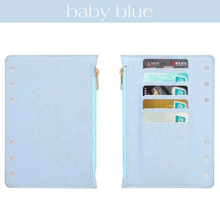 Hongbo Best Selling School/Office Gift 9-Colored A6 Soft Genuine Litchi Leather Loose Fly Leaf with Card Slots & Zippered Pouch