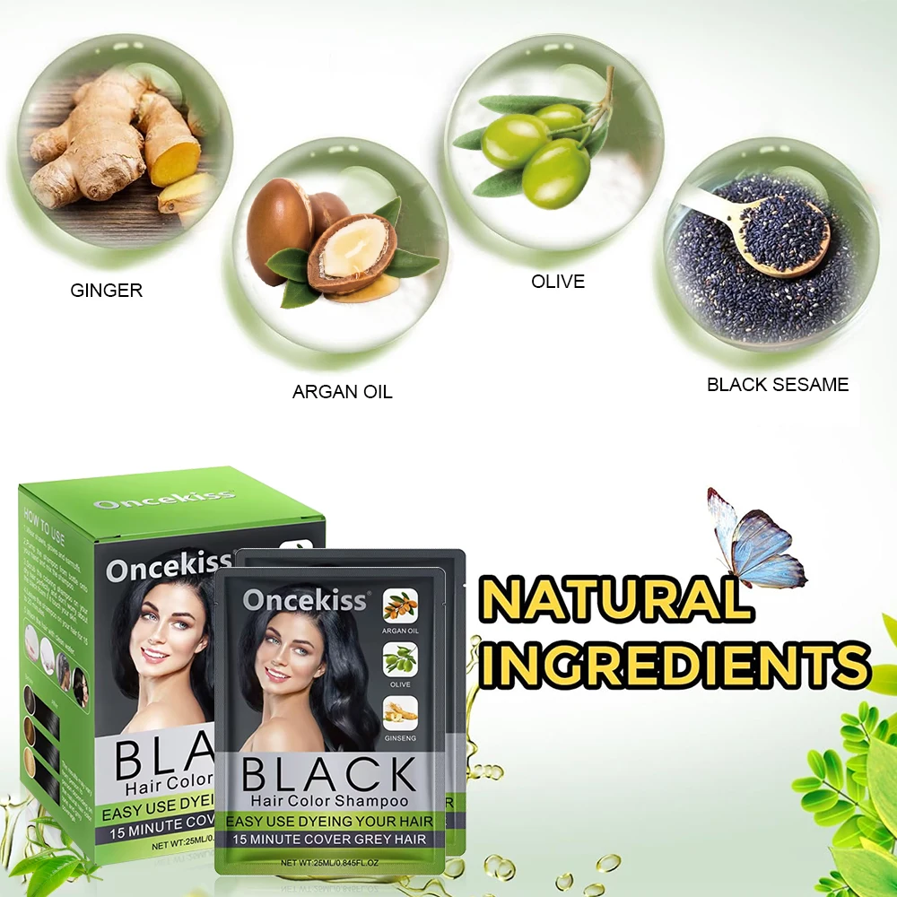 10x25ml Wholesale Organic Plants Black Cover Gray hair dyeing color Hair Dye Shampoo quickly removes white hair coloring product