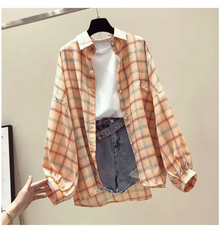 Wholesale Fashion Cheap Price Women  Plaid Blouse Ladies turn-down Neck Top and Shirt Blouse