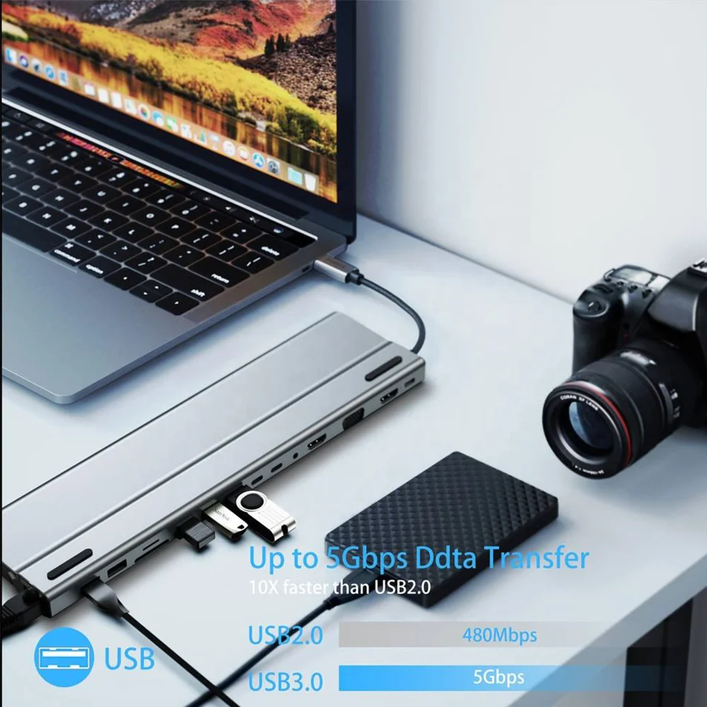 Индивидуальный логотип 14 портов USB C док-станция USB3.0 адаптер подставка для ноутбука Type-C Все в одном концентраторы