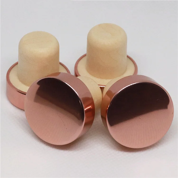 Colored Aluminum plastic synthetic stopper composite cover T shape corks for glass bottle.