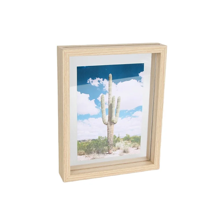 Acrylic 3D Shadow Box Frame Floating Wooden Photo Frame 5' 7' Natural Wood Double Sided Display Table Stand Made Glass MDF