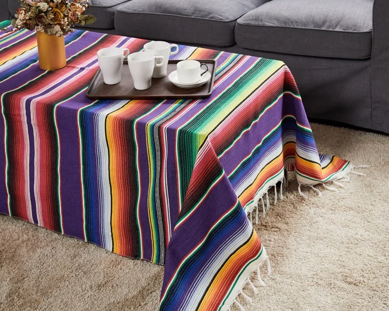 Wholesale Woven ECO Fabric Custom Size Stripe Pattern Mexican Plus Blankets