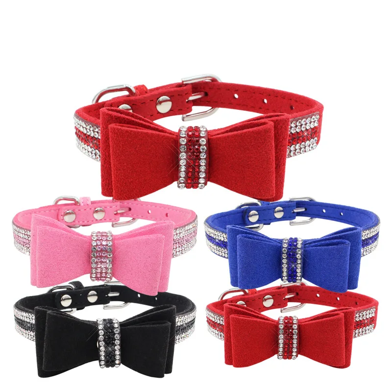
Sublimation Cute Pet Collar Puppy Suede PU Colorful Diamond Dog Collar Bling 