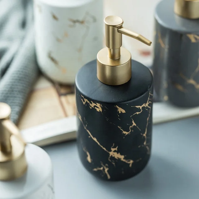 Europe Nordic Ceramic Bathroom Toilet Press Bottle Hand Sanitizer Shampoo Shower Gel Separately Bottled Dispenser
