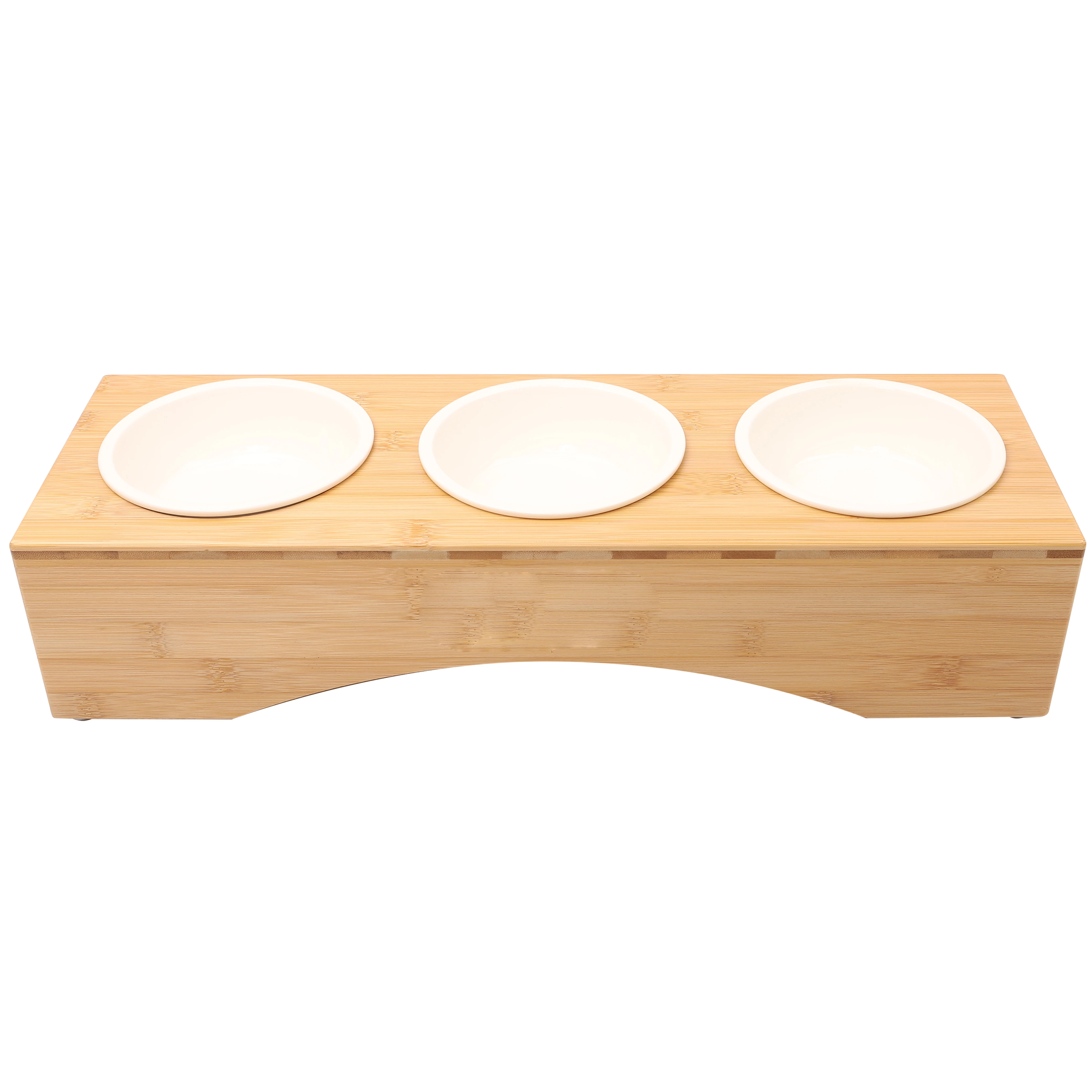 Home Elevated Triple Feeder Raised Pet Bowls with nature bamboo Stand for Cats and Small Dogs  Ceramic Cat and Dog Bowl Set