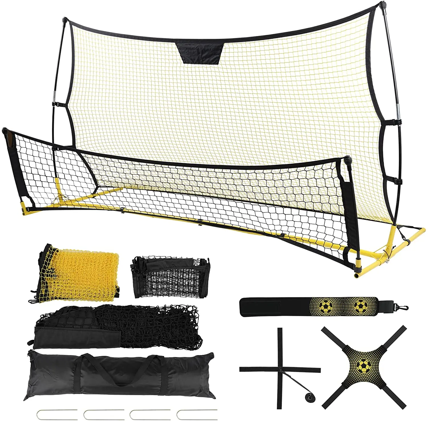 two sides yellow soccer rebounder two people can use Simultaneously
