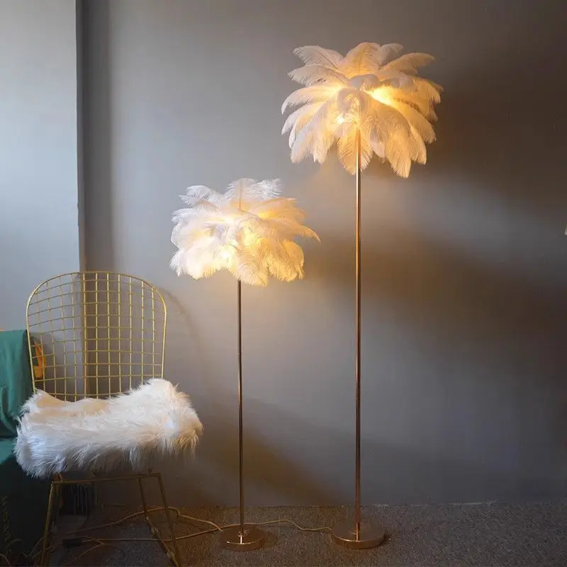 Modern luxury home decor ostrich white decorative feather lamp for livingroom live room standing lamp