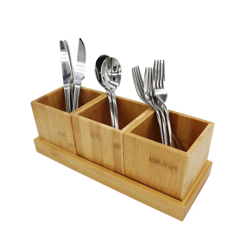 Wood Cutlery Caddy, Kitchen Utensil Organizer Silverware Storage Kitchen Countertop Flatware Organizer