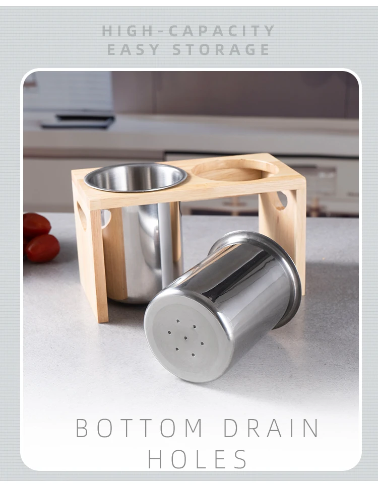 Cutlery Holder kitchen utensils with Tray Kitchen Chopstick Knife Fork Spoon Organizer with wooden rack for Restaurants