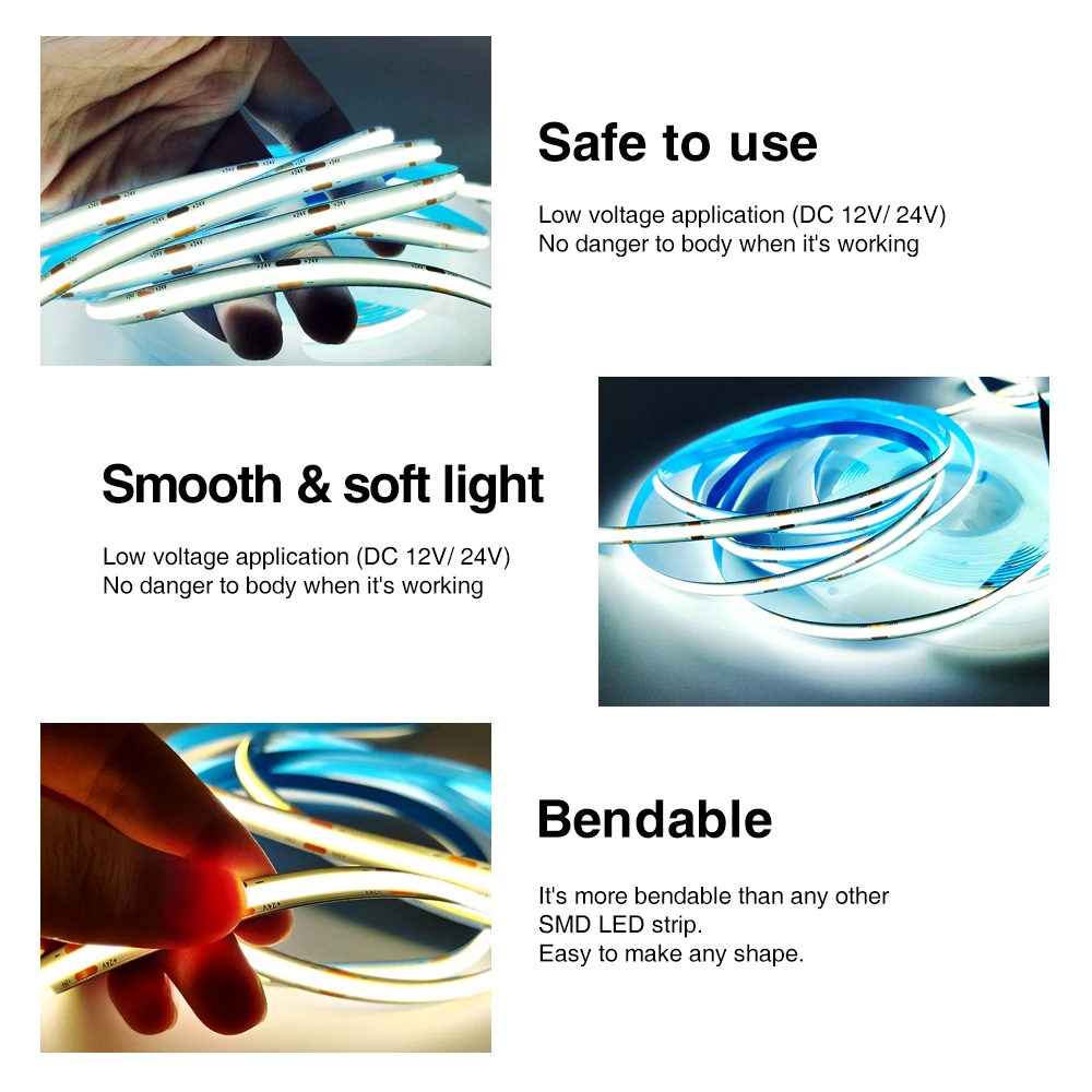 Wholesale Dot-free Cob Led Light Strip 12v 24v Ce Rohs Custom Color Adjustable Flexible Cob Led Light Strip