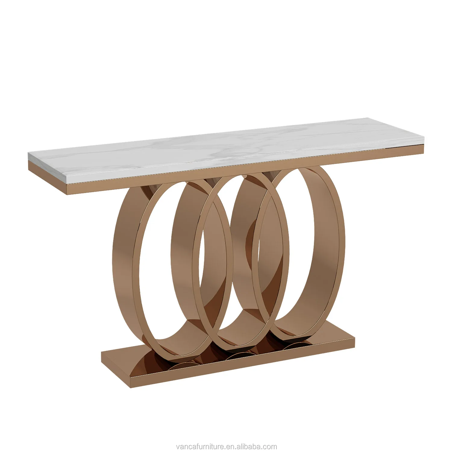 Gold Steel Base Living Room Wall Console Table in Marble