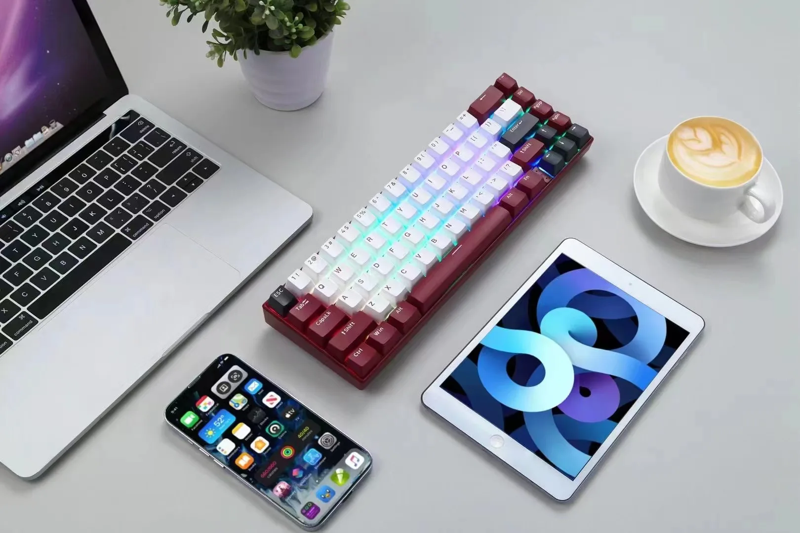 60% White Keyboard RGB 61 Keys PBT Computer Gaming Usb Wired Light Led Gamer Hot Swap Mechanical Keyboard