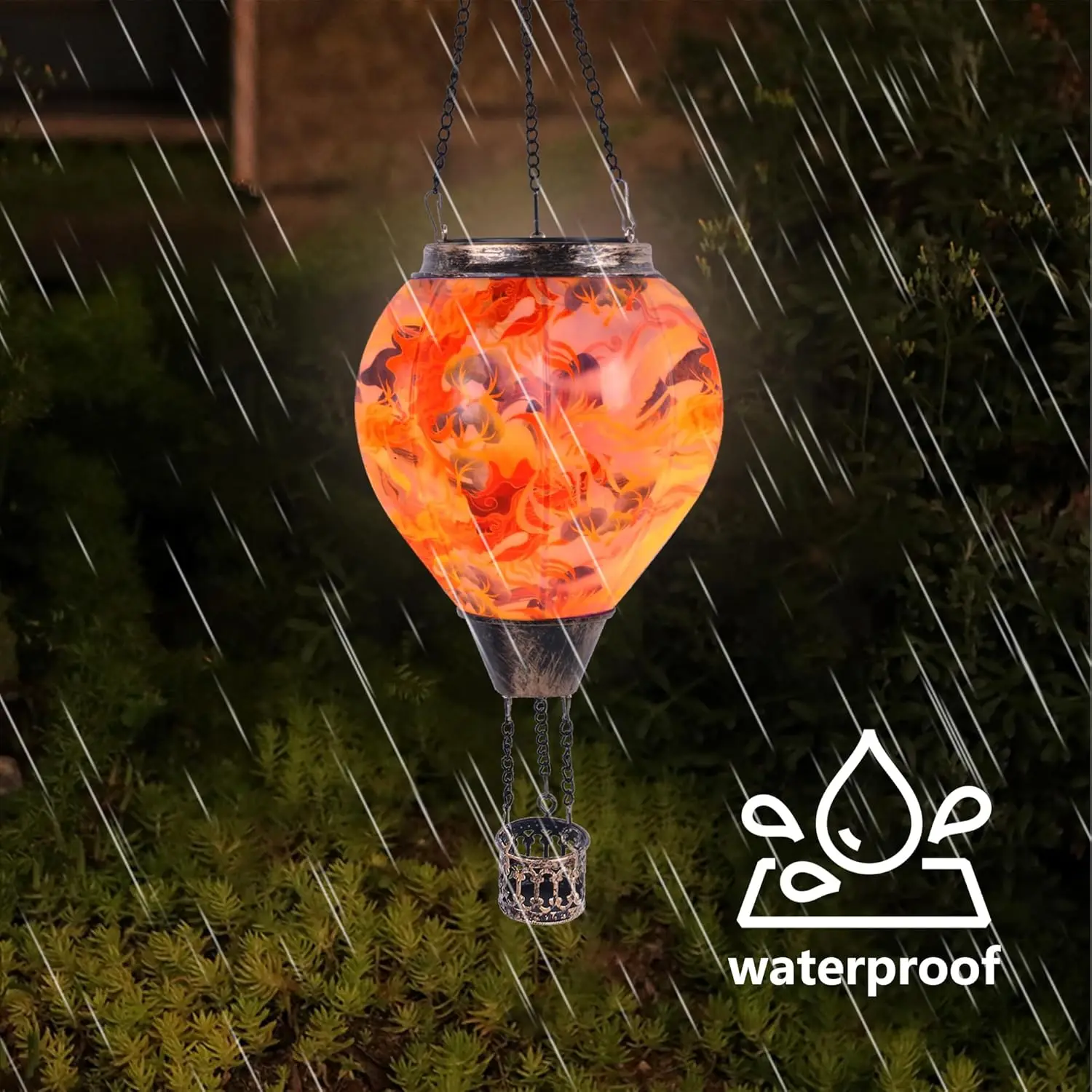 Outdoor porch party garden terrace Plastic Marbled Colors Flickering flame waterproof hanging light solar hot balloon