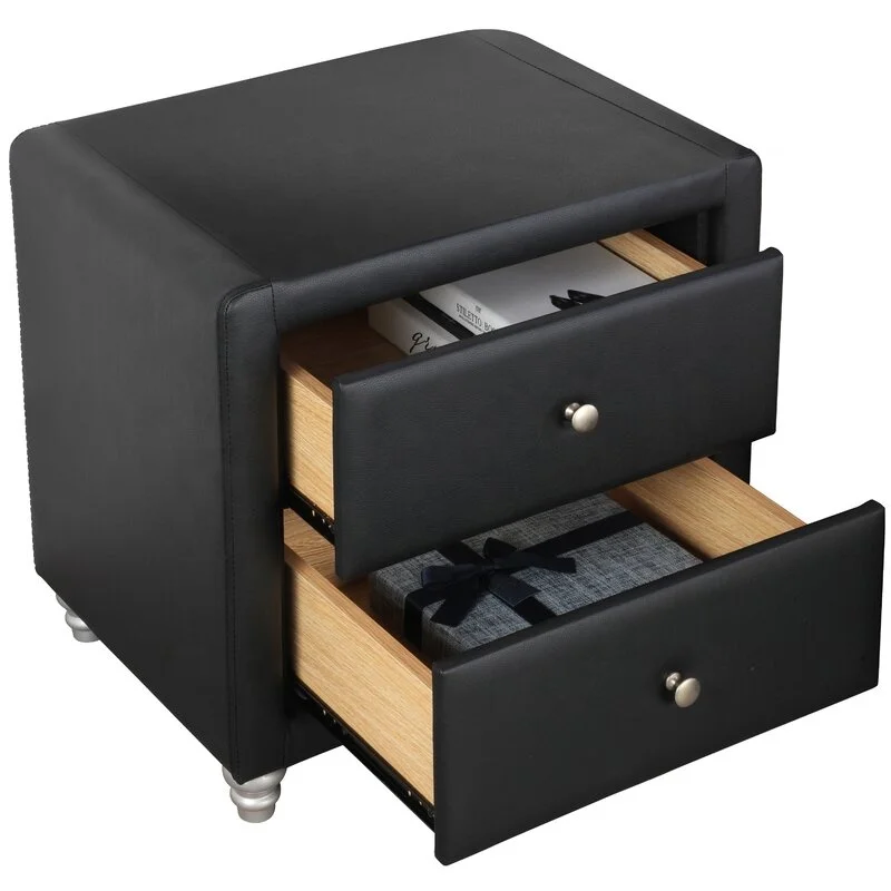 upholstered 2 Drawer nightstand storage PU leather bedside table