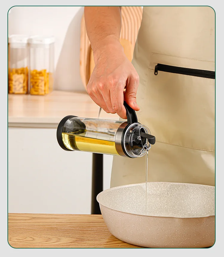 500ML Glass Oil Bottle Dispenser Kitchen Sauce Bottle Oil Vinegar Pot Leak Proof Measurable Oiler Olive Glass Jar