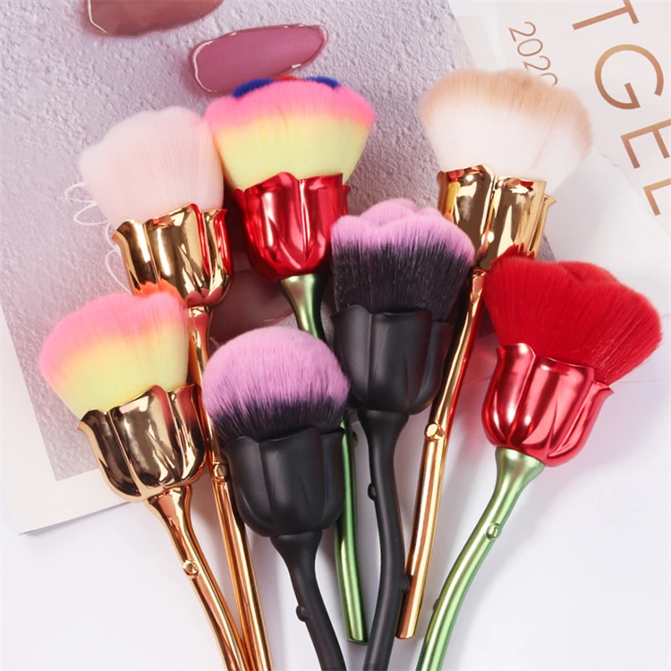 Factory price Nail Dust Brush Rose Design Nail Cleaning Brush Makeup Brush Loose Powder Nail Tools