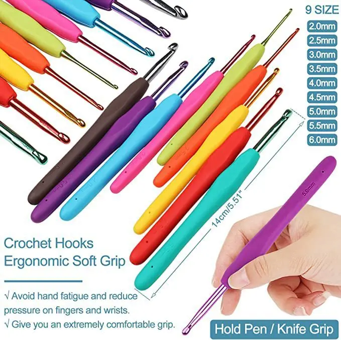 58PCS Crochet Kit Beginners Crochet Set with Crochet Yarn, Portable Crochet Hook Set Ergonomic Soft Full Knitting Supplies