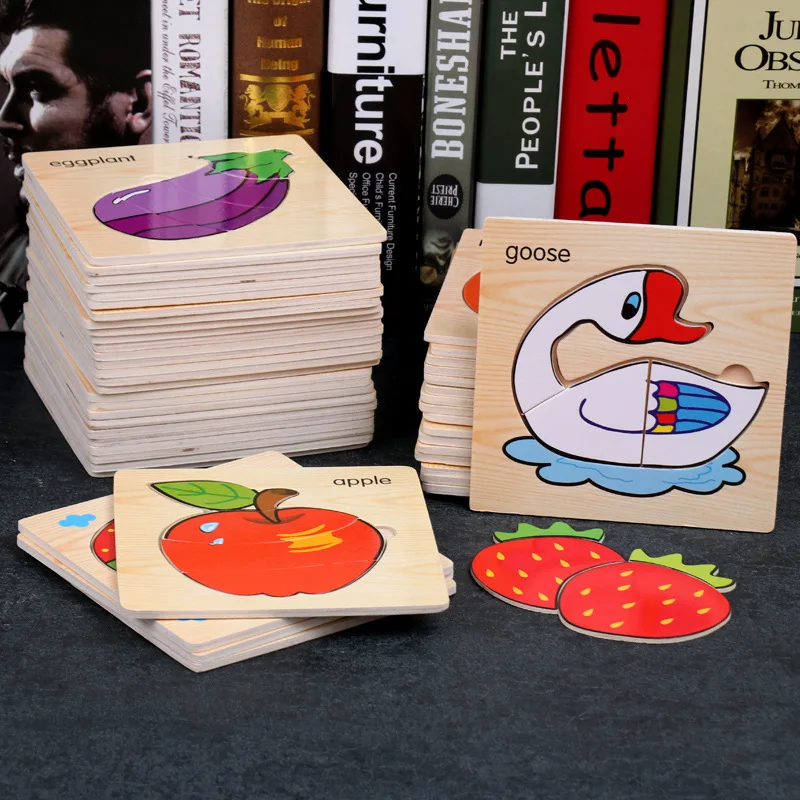 
3D Cartoon Vehicle Fruit Educational Early Training Game Wooden Puzzle Jigsaw Toy for kids 