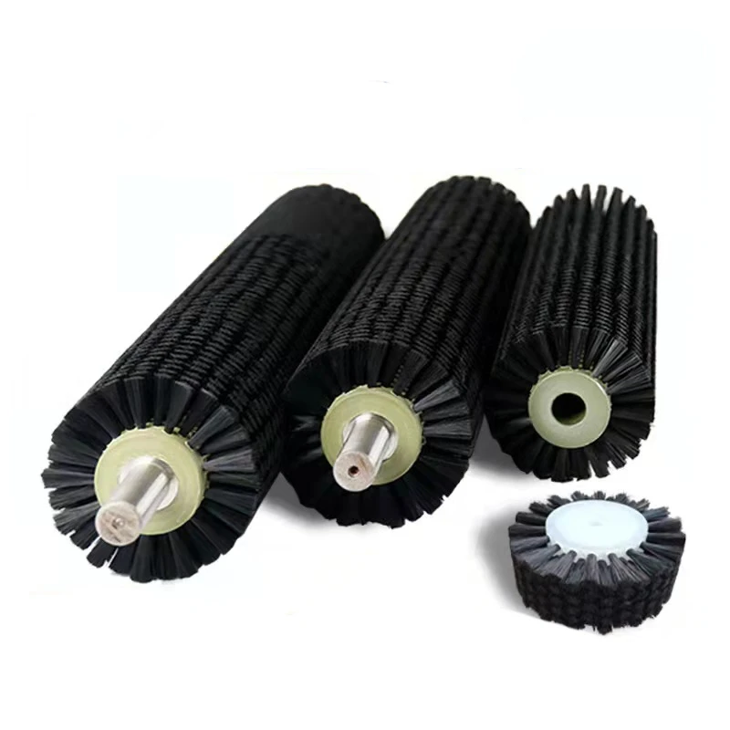 Custom Size Industrial Conveyor Cylinder Nylon Cleaning Roller Brush With Shaft