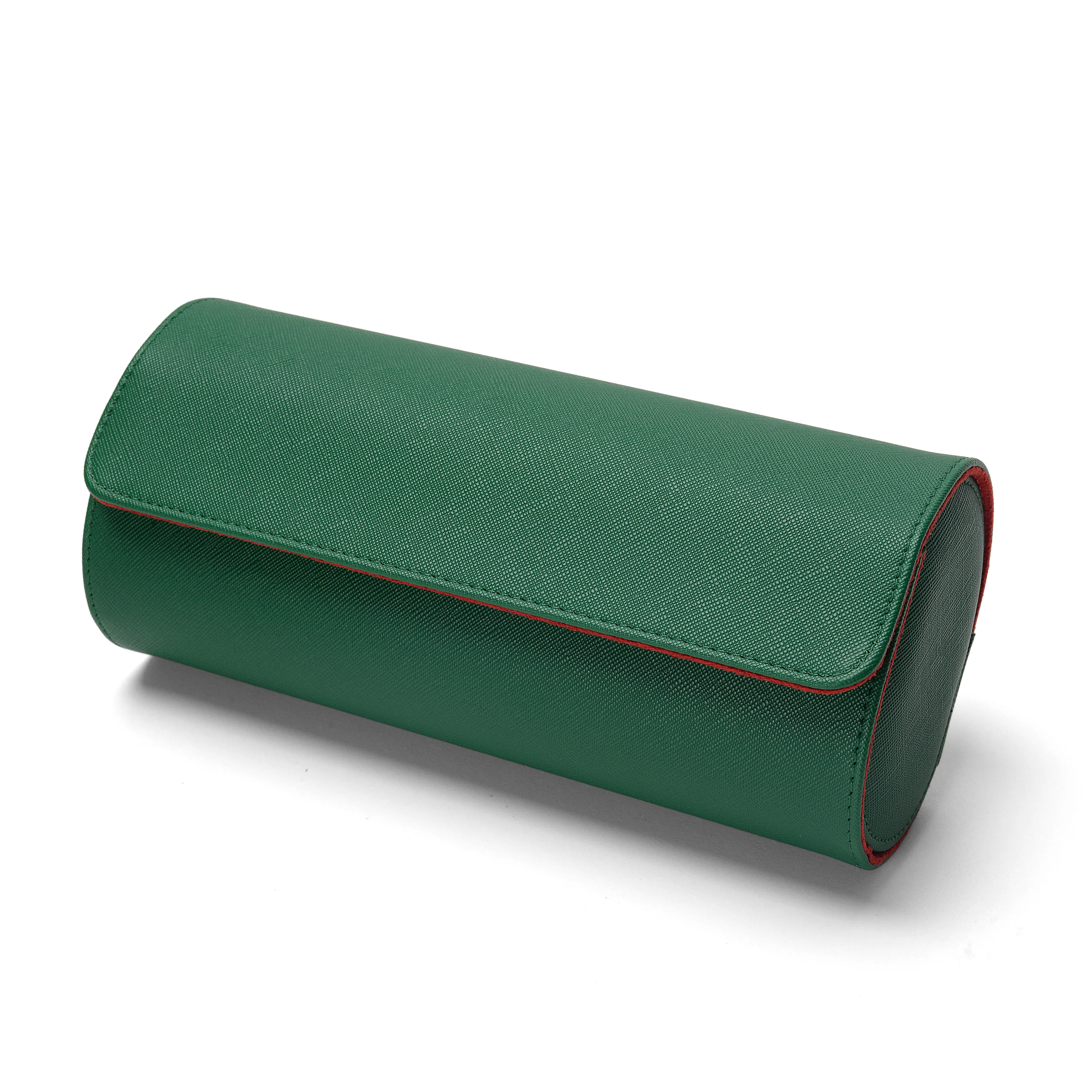 Classic Red Green Color Scheme Dignified Elegant 3 Slots Watch Case With Button British Style Noble Watch Display Roll Case