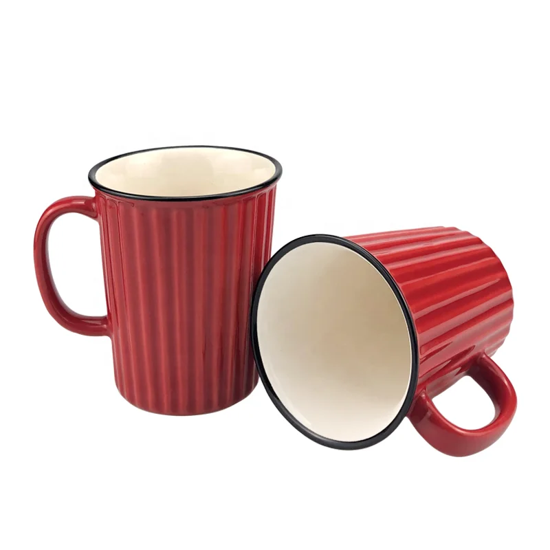 Japan Style Black Rim Vertical Ceramic Coffee Mug For Daily Use Ceramics Cups